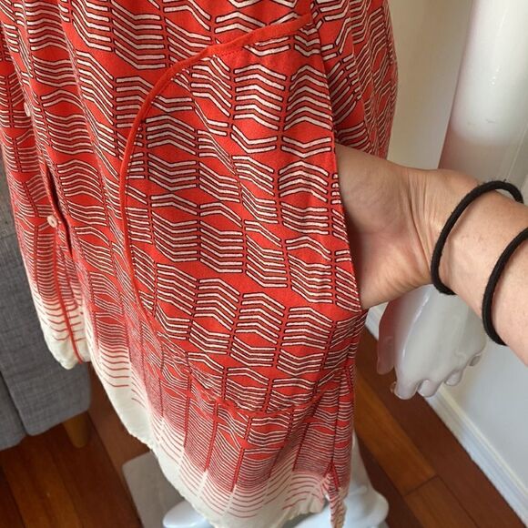 Anthropologie Maeve Red & Cream Veronica Mini Shirtdress Size Small - Picture 7 of 13